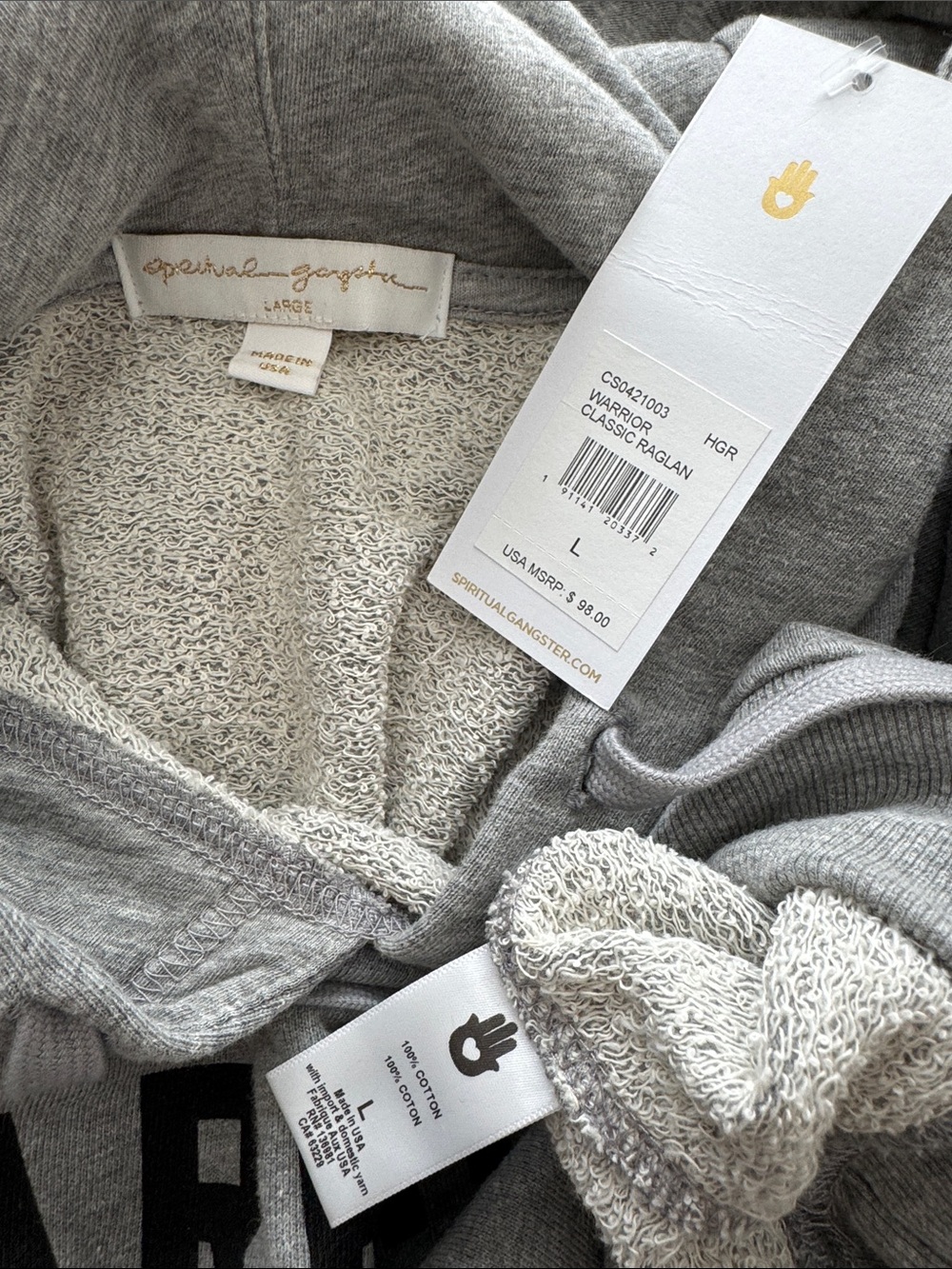 Spiritual Gangster NWT Women’s 'WARRIOR' Hoodie - Gray, Size L - Picture 7 of 8